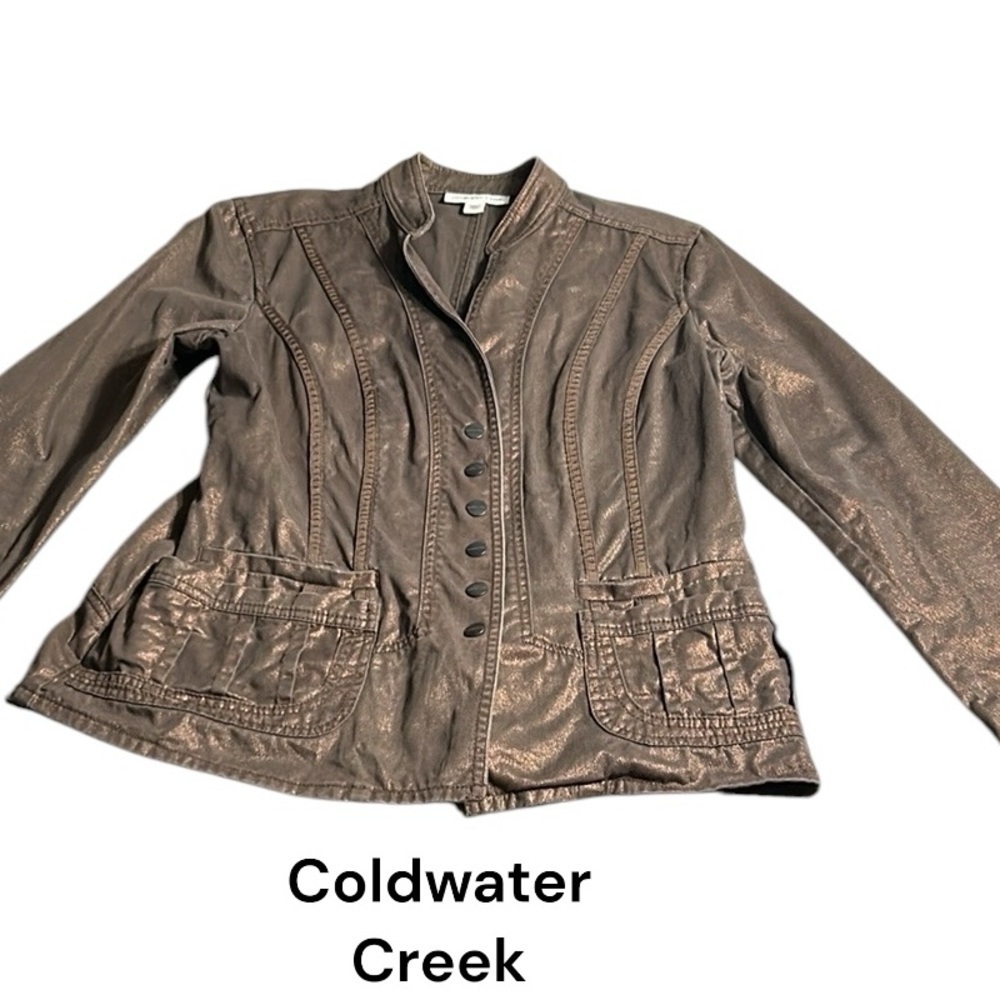 Coldwater Creek brown jean jacket with shimmer,NWOT ,med,cottagecore,cotton 100